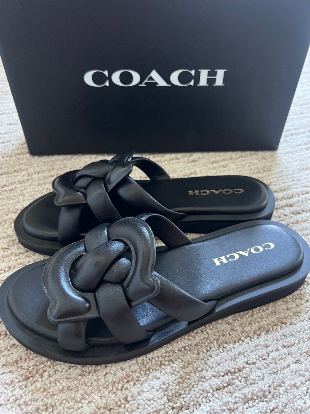 COACH Georgie Leather Slide Sandals - Picture 2 of 4
